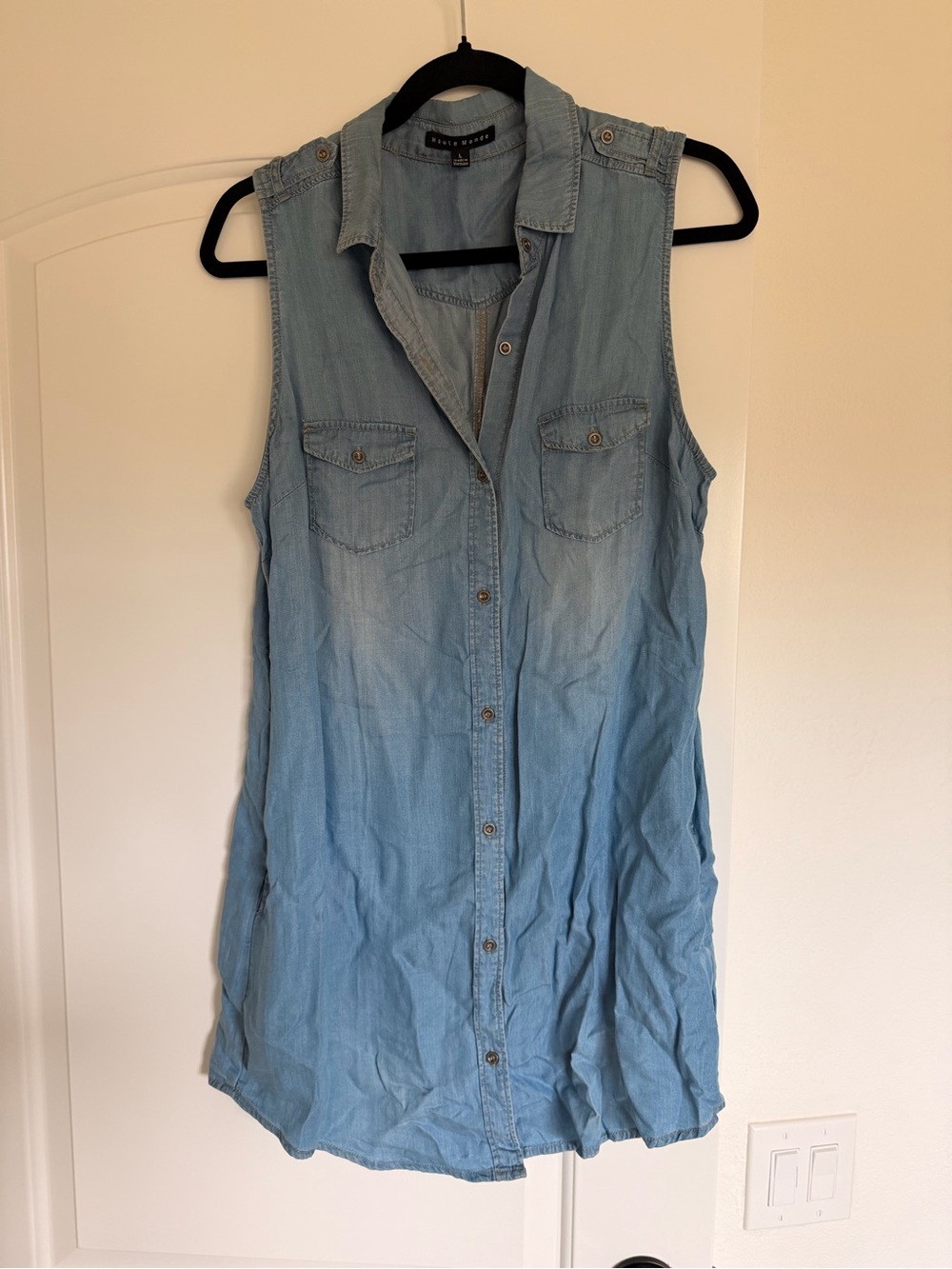 Haute Monde Light Blue Sleeveless Denim Shirt Dress